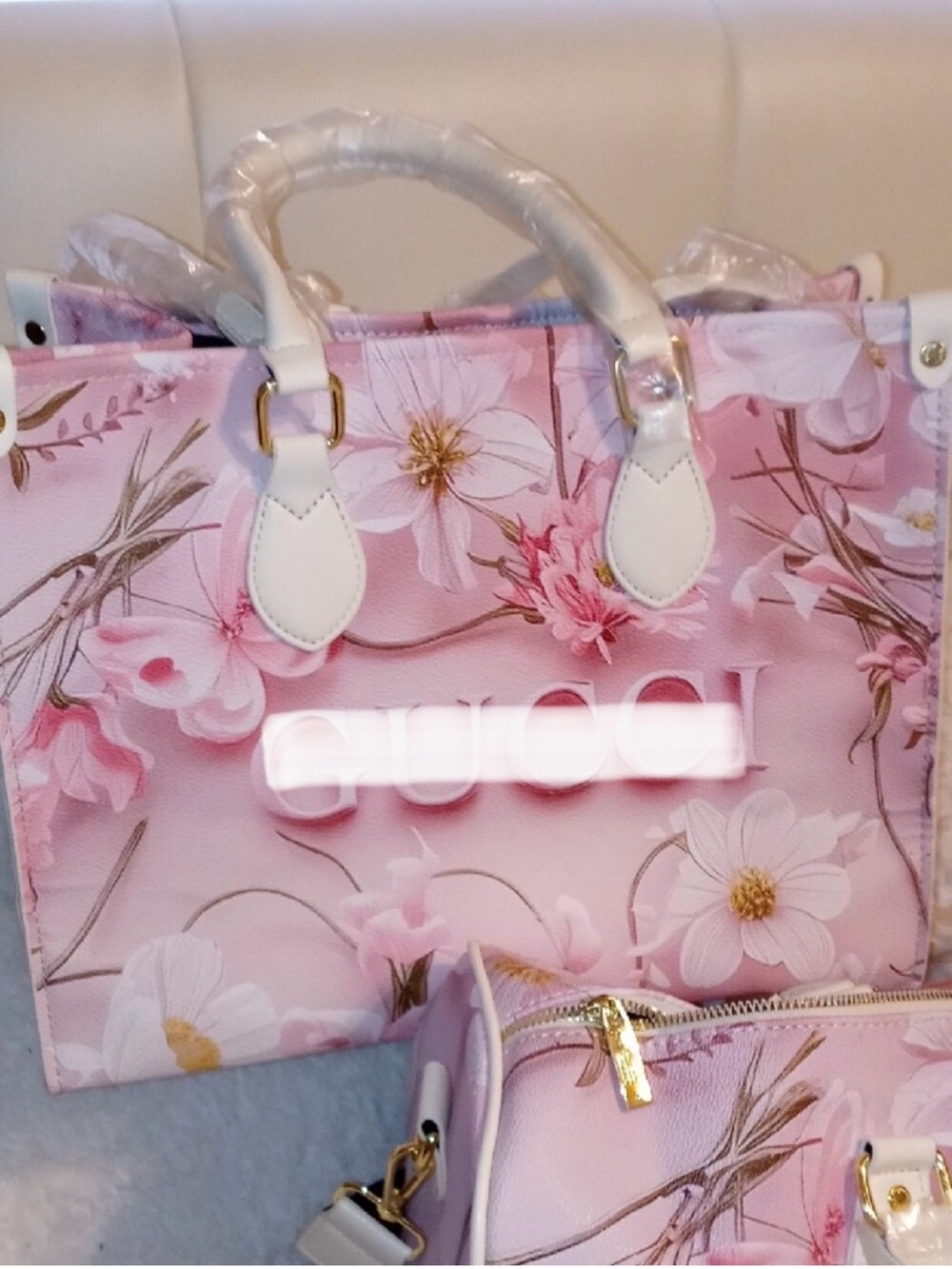GUCCIDesigner Pink Floral Tote and Duffle Set - Picture 2 of 9